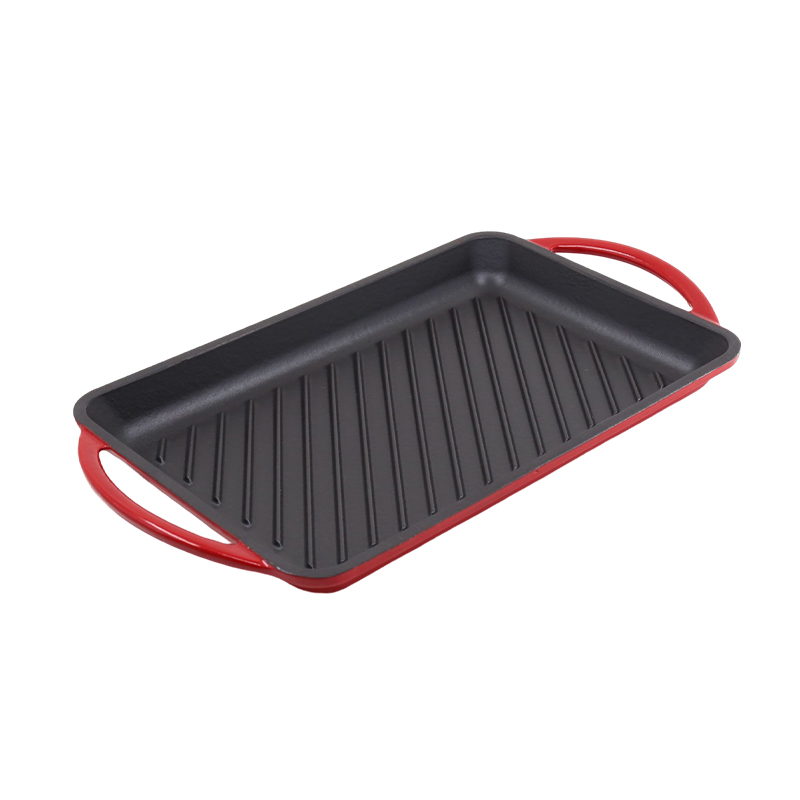 YFKSY33002 Enameled Cast Iron Rectangle Griddle Plate Double Handle Barbecue Grill